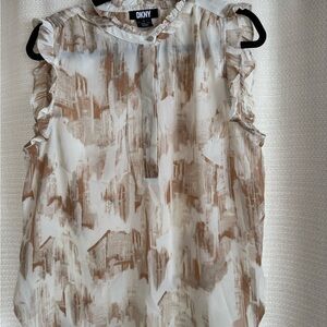 DKNY Women's Abstract Cream and Brown Blouse
